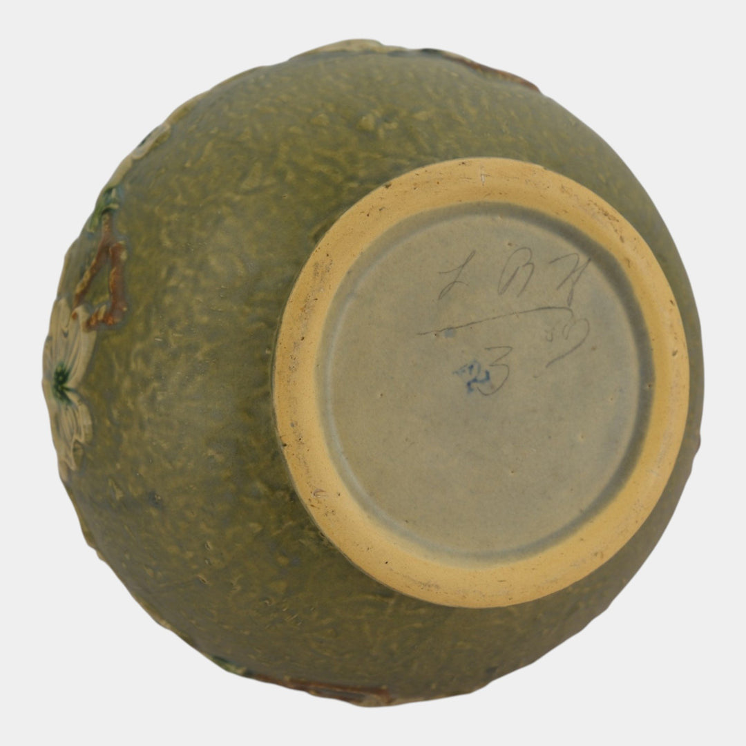 Roseville Dogwood Textured Green 1926 Pottery Jardiniere For Pedestal 608-8