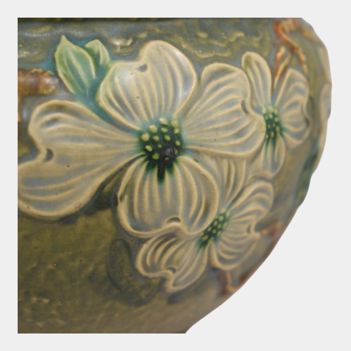 Roseville Dogwood Textured Green 1926 Pottery Jardiniere For Pedestal 608-8