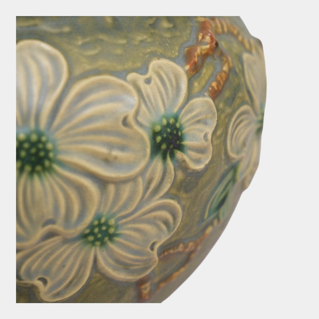 Roseville Dogwood Textured Green 1926 Pottery Jardiniere For Pedestal 608-8