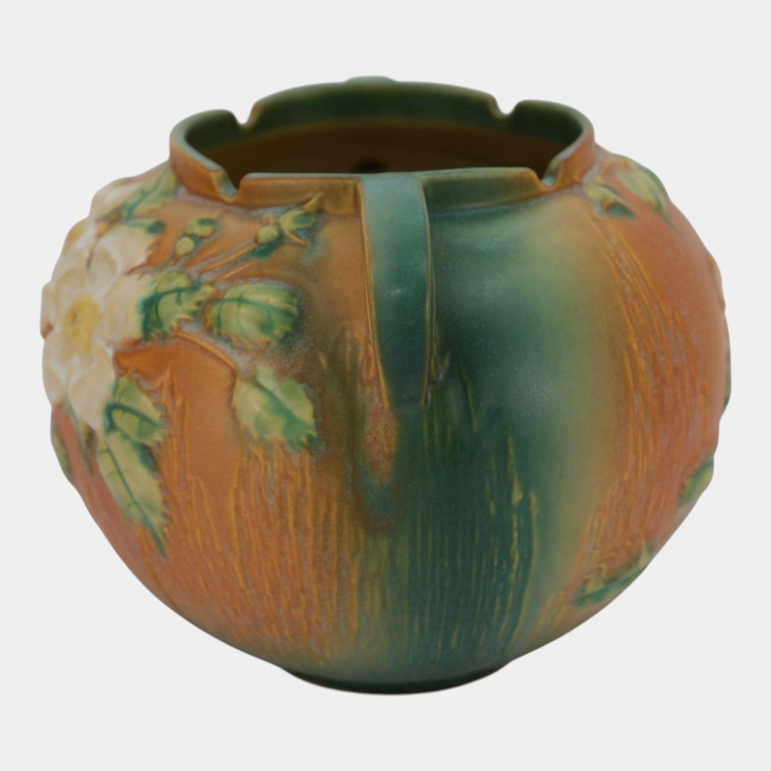 Roseville White Rose Brown 1940 Mid Century Modern Pottery Planter Bowl 388-7