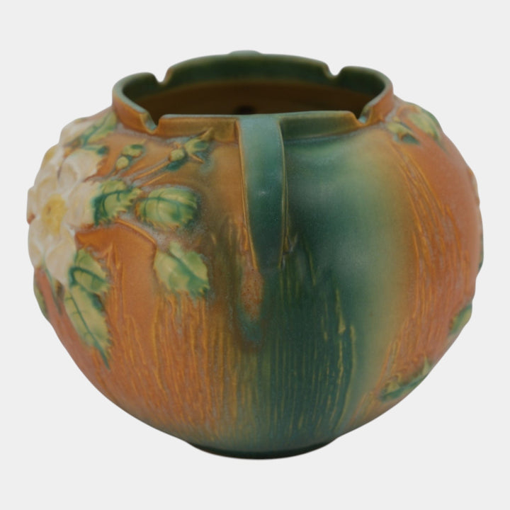 Roseville White Rose Brown 1940 Mid Century Modern Pottery Planter Bowl 388-7