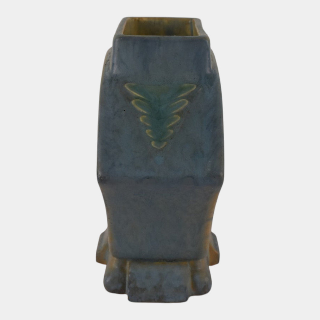 Roseville Futura Blue 1928 Vintage Art Deco Pottery Ceramic Fan Vase 82-6