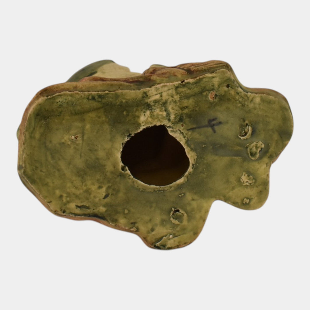 Weller Muskota 1920s Vintage Art Pottery Green Ceramic Frog In Lily Flower Frog