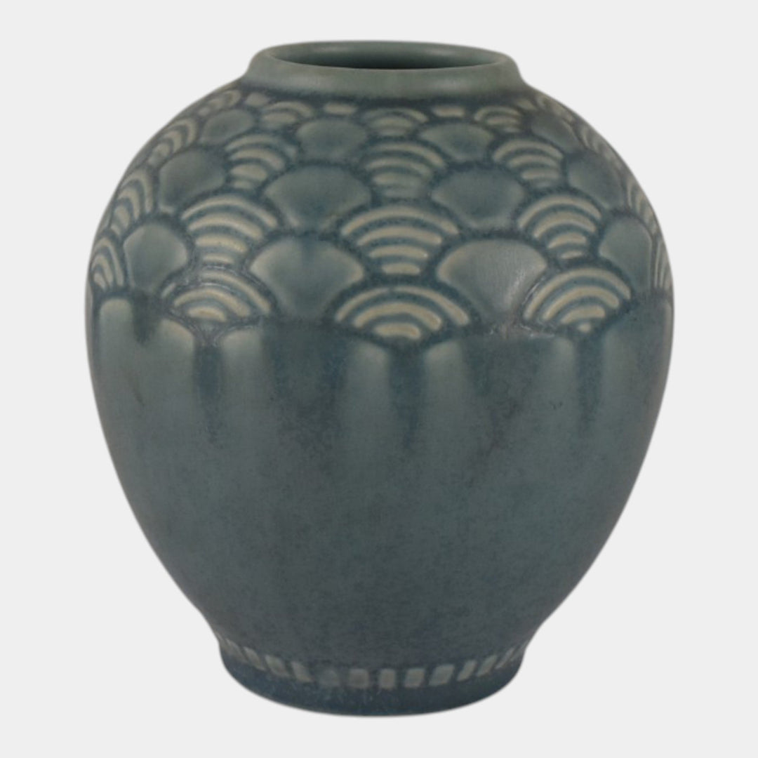 Rookwood 1938 Vintage Art Deco Pottery Blue Geometric Fan Shoulder Vase 6653