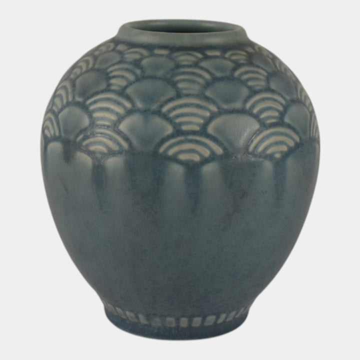 Rookwood 1938 Vintage Art Deco Pottery Blue Geometric Fan Shoulder Vase 6653