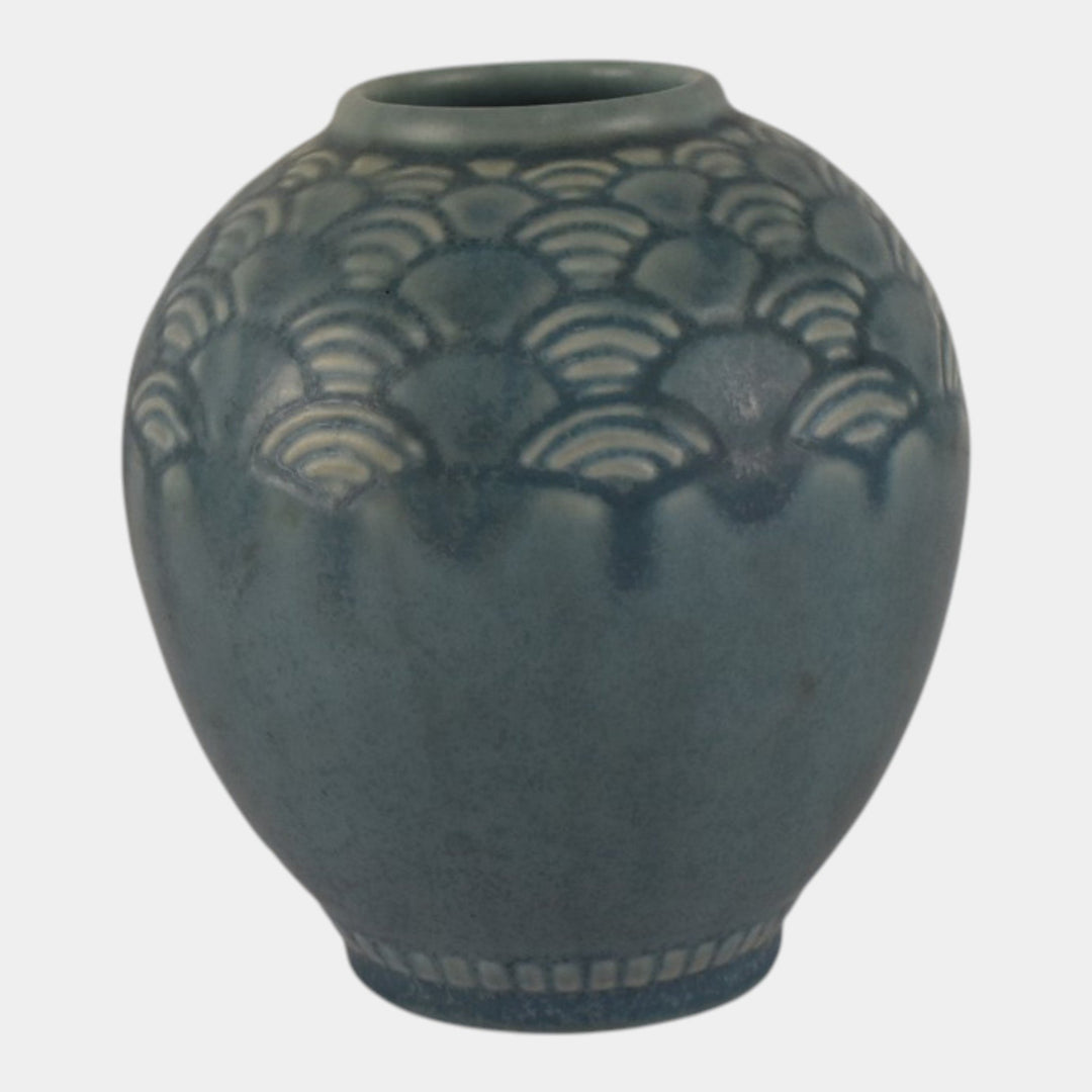 Rookwood 1938 Vintage Art Deco Pottery Blue Geometric Fan Shoulder Vase 6653