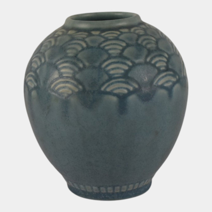 Rookwood 1938 Vintage Art Deco Pottery Blue Geometric Fan Shoulder Vase 6653