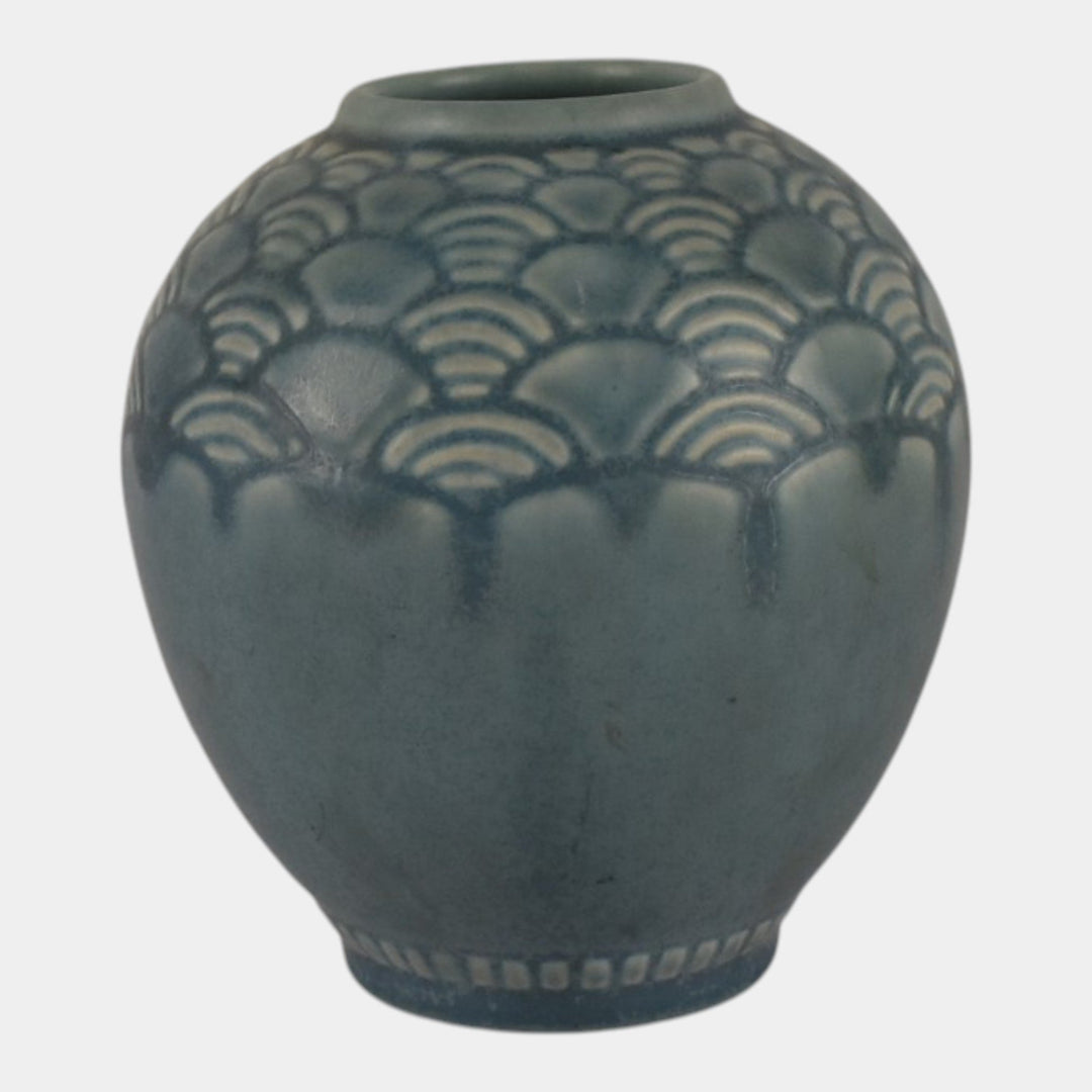 Rookwood 1938 Vintage Art Deco Pottery Blue Geometric Fan Shoulder Vase 6653