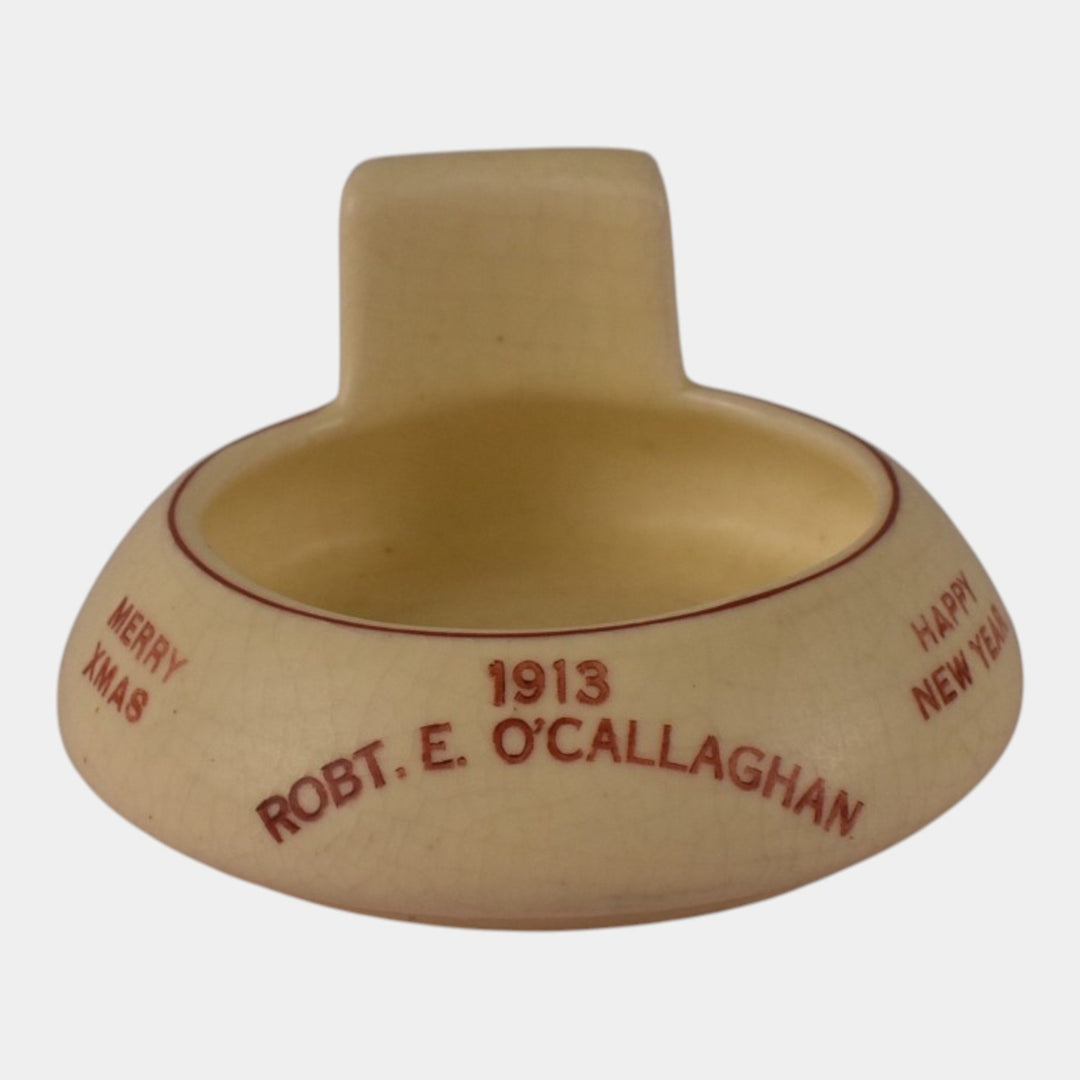 Roseville Creamware 1910 Art Pottery Robt E O'Callaghan Merry XMas Ashtray