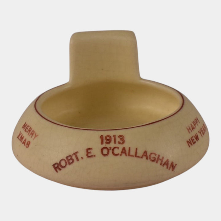 Roseville Creamware 1910 Art Pottery Robt E O'Callaghan Merry XMas Ashtray