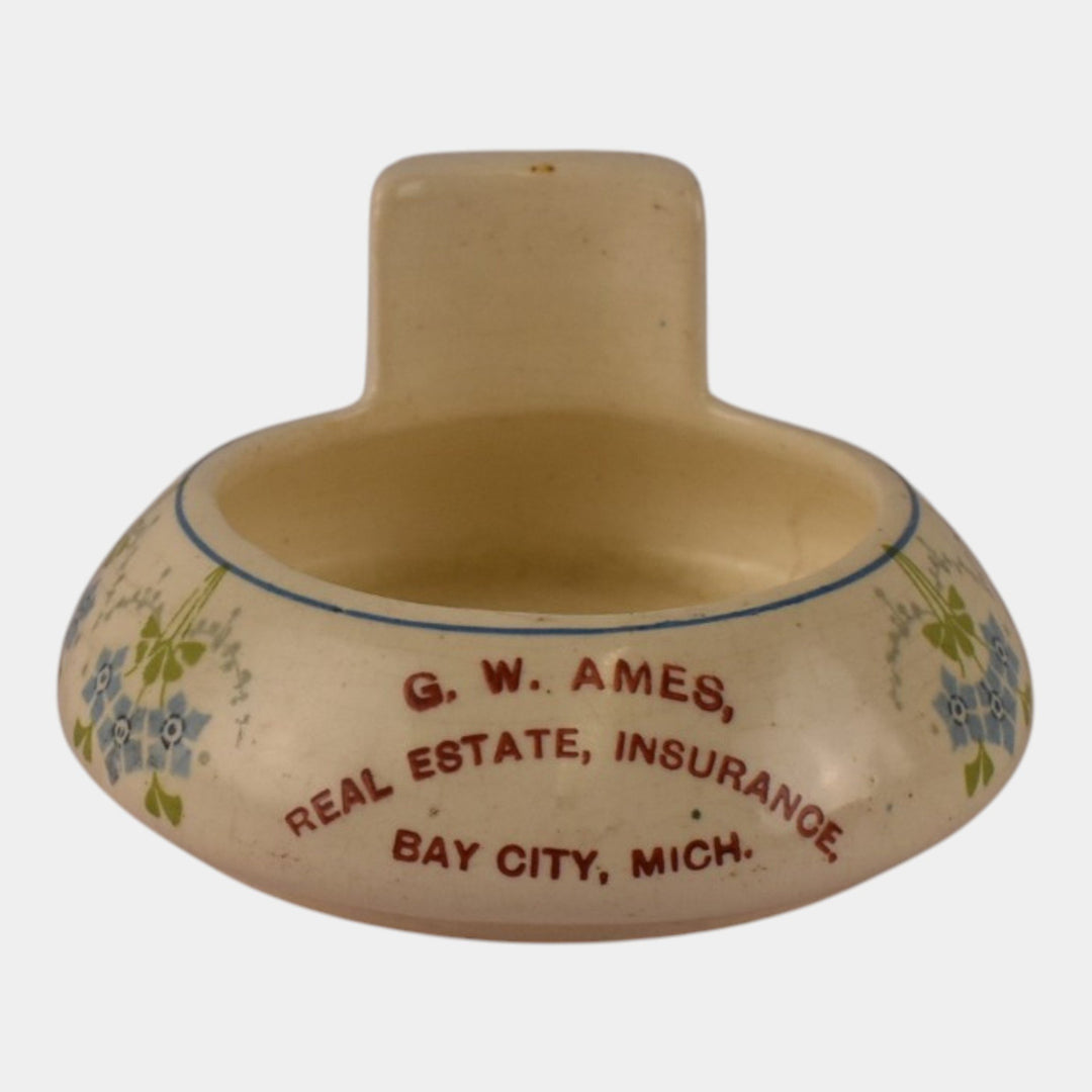 Roseville Creamware 1910 Art Pottery G.W. Ames Insurance Advertising Floral Ashtray