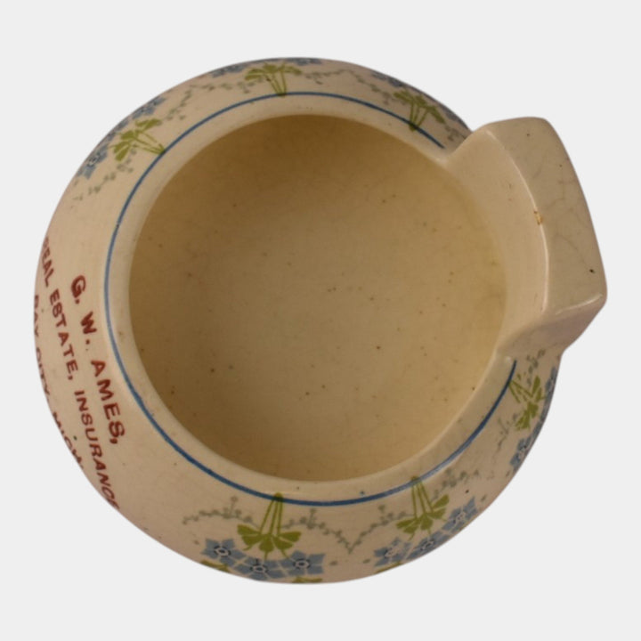 Roseville Creamware 1910 Art Pottery G.W. Ames Insurance Advertising Floral Ashtray