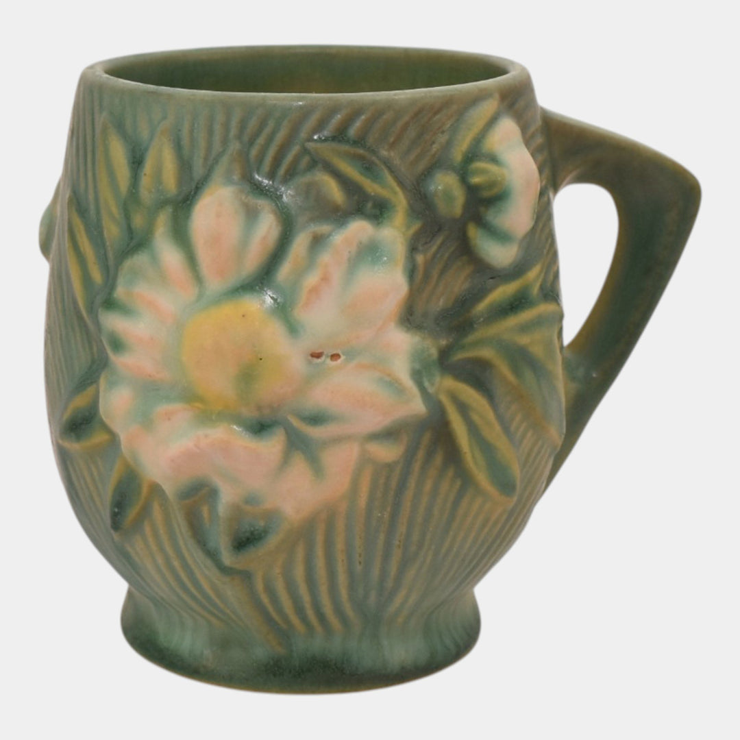 Roseville Peony Green 1942 Vintage Art Pottery Ceramic Mug 2-3