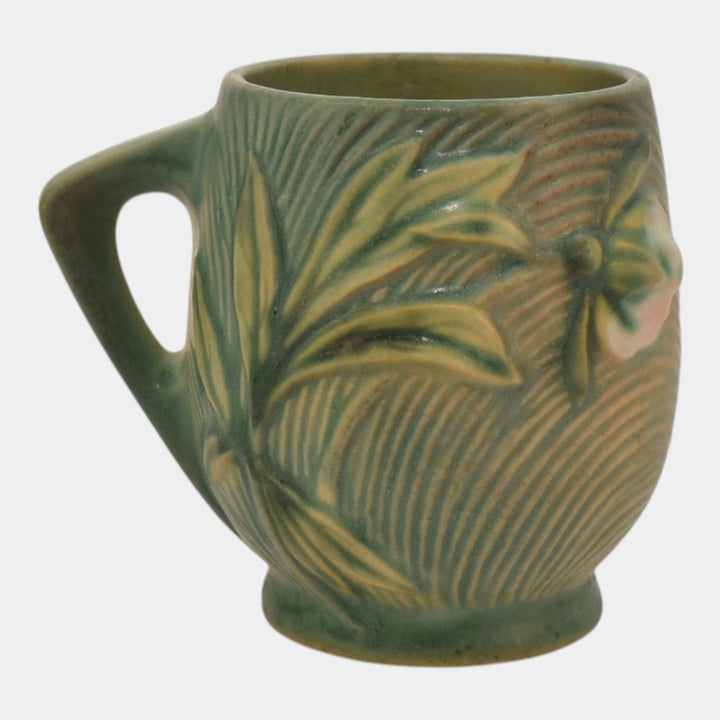 Roseville Peony Green 1942 Vintage Art Pottery Ceramic Mug 2-3