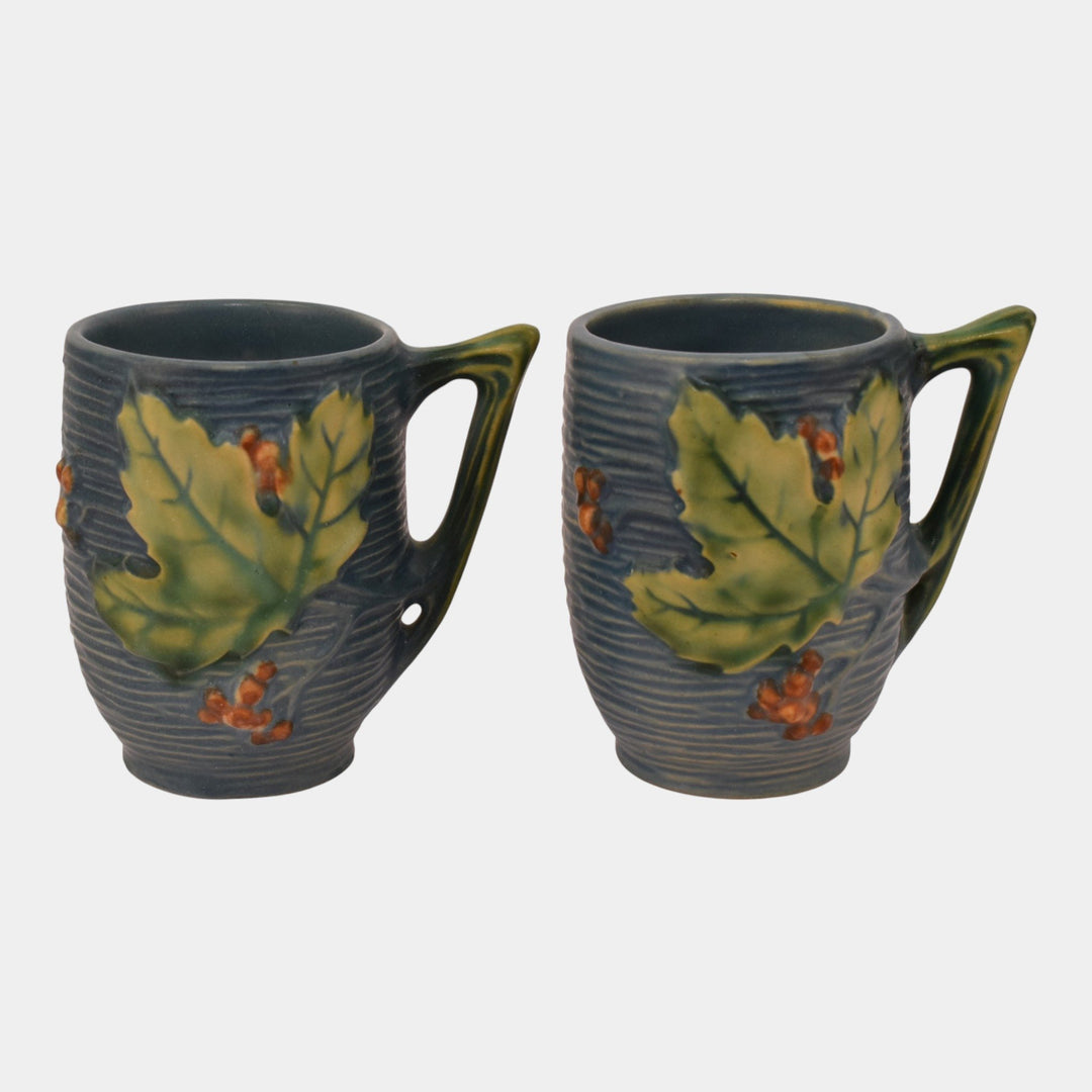 Roseville Bushberry Blue 1941 Vintage Art Pottery Ceramic Mugs 1-3