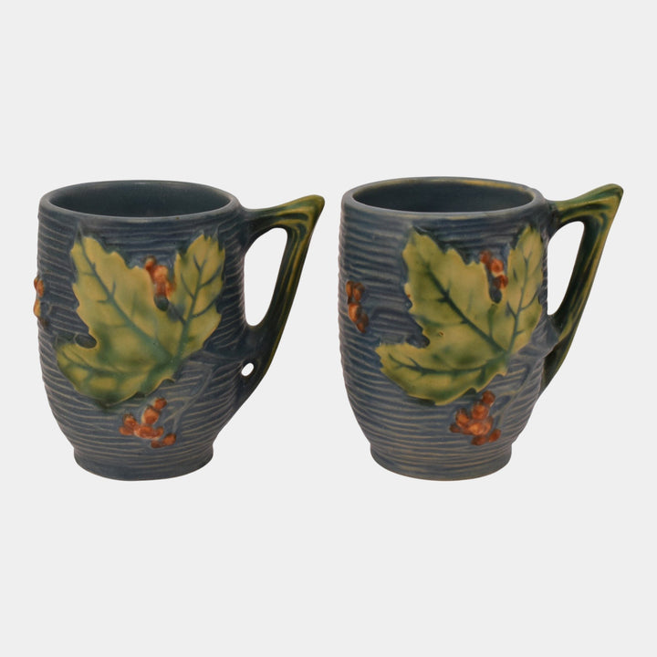 Roseville Bushberry Blue 1941 Vintage Art Pottery Ceramic Mugs 1-3