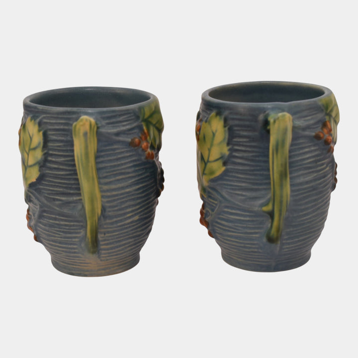 Roseville Bushberry Blue 1941 Vintage Art Pottery Ceramic Mugs 1-3