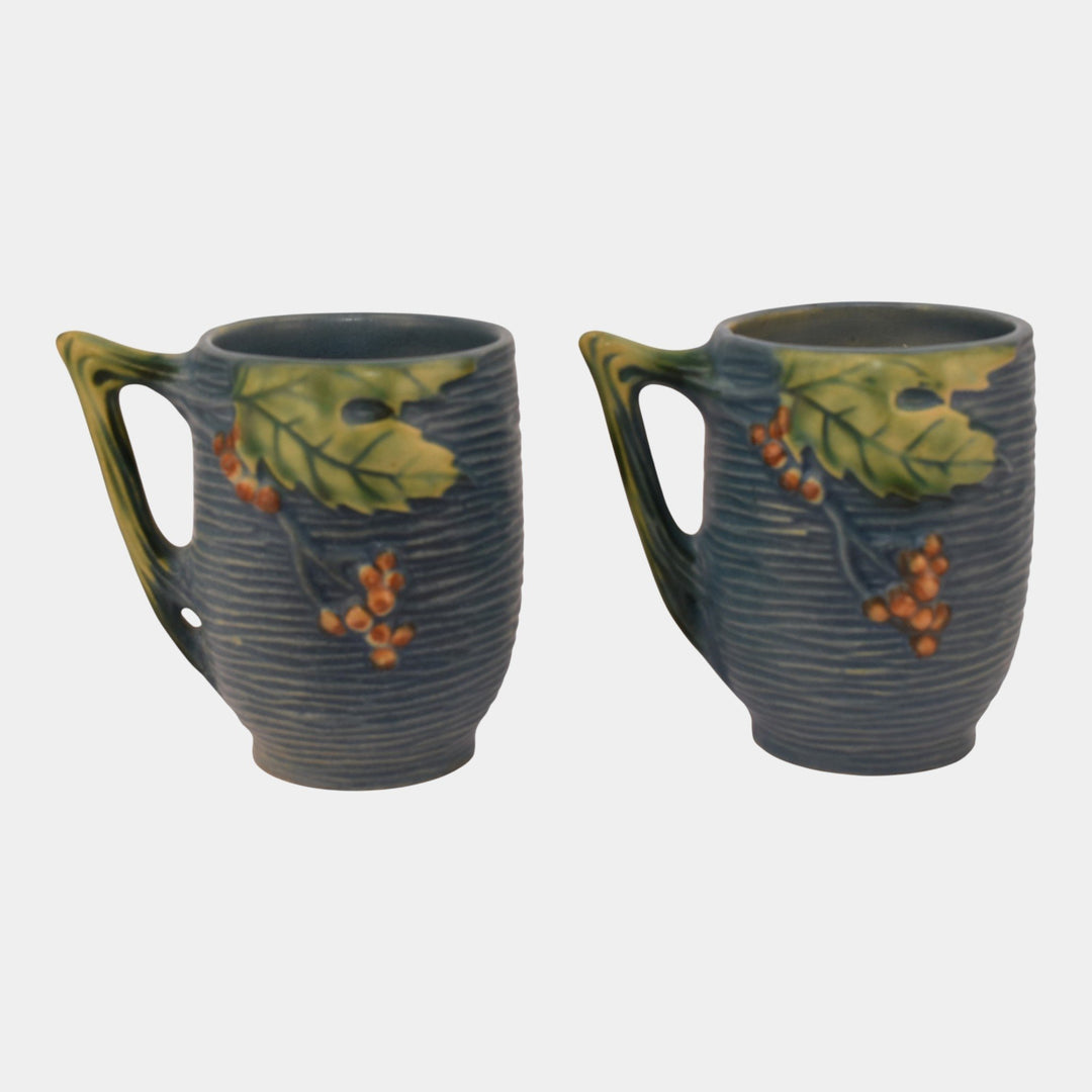 Roseville Bushberry Blue 1941 Vintage Art Pottery Ceramic Mugs 1-3