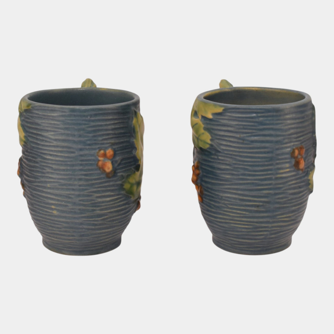 Roseville Bushberry Blue 1941 Vintage Art Pottery Ceramic Mugs 1-3