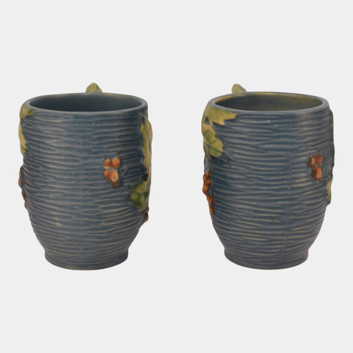 Roseville Bushberry Blue 1941 Vintage Art Pottery Ceramic Mugs 1-3