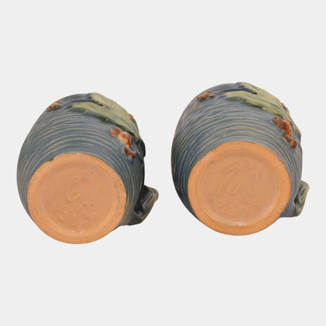 Roseville Bushberry Blue 1941 Vintage Art Pottery Ceramic Mugs 1-3