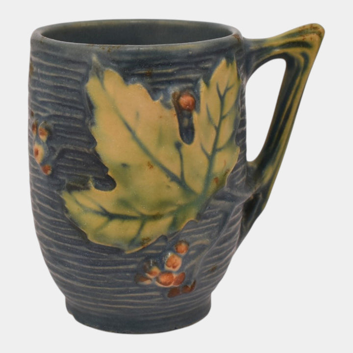 Roseville Bushberry Blue 1941 Vintage Art Pottery Ceramic Mug 1-3