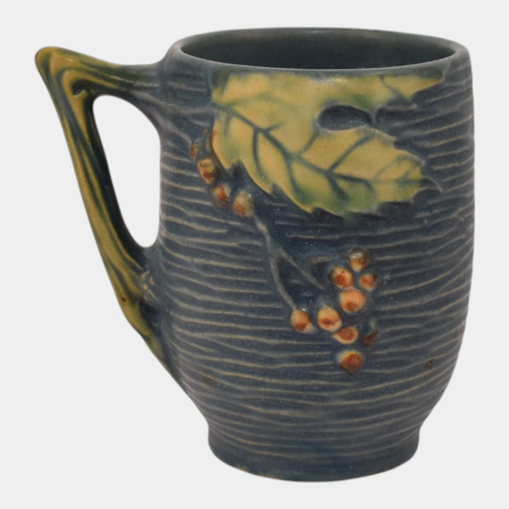 Roseville Bushberry Blue 1941 Vintage Art Pottery Ceramic Mug 1-3