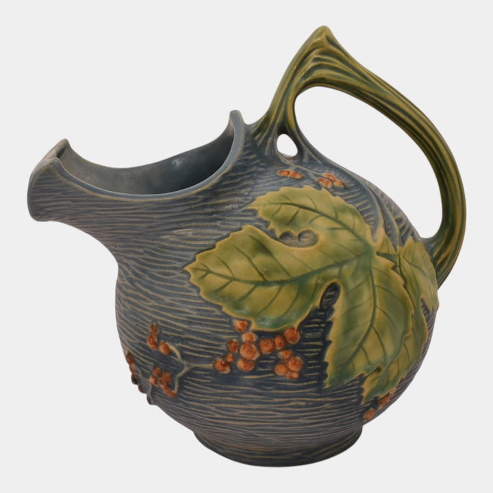 Roseville Bushberry Blue 1941 Vintage Art Pottery Ceramic Ice Lip Pitcher 1325