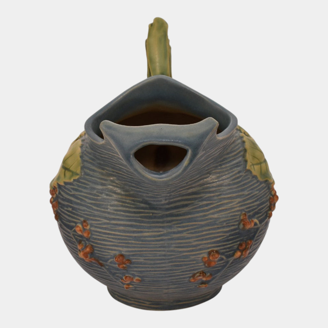 Roseville Bushberry Blue 1941 Vintage Art Pottery Ceramic Ice Lip Pitcher 1325