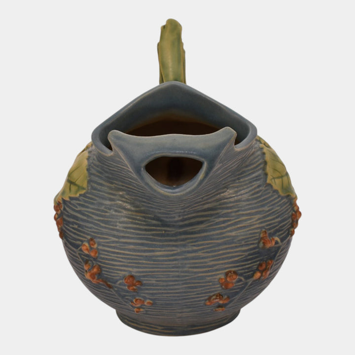 Roseville Bushberry Blue 1941 Vintage Art Pottery Ceramic Ice Lip Pitcher 1325