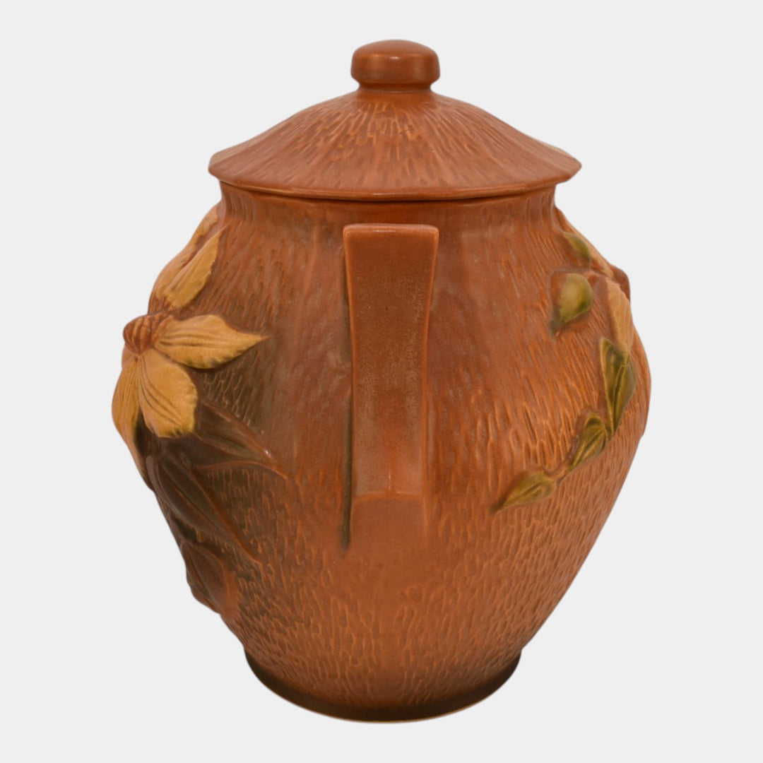 Roseville Clematis Brown 1944 Mid Century Modern Ceramic Cookie Jar 3-8