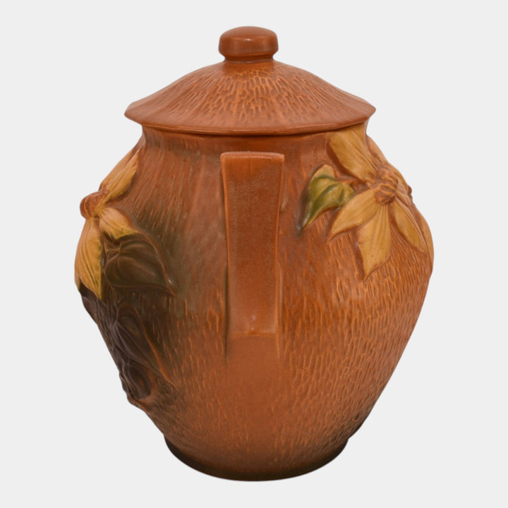Roseville Clematis Brown 1944 Mid Century Modern Ceramic Cookie Jar 3-8