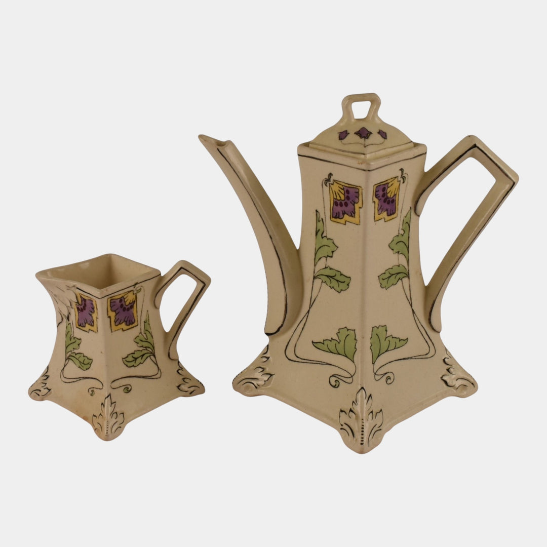 Roseville Persian Donatella Creamware 1916 Art Pottery Floral Teapot And Creamer - Just Art Pottery