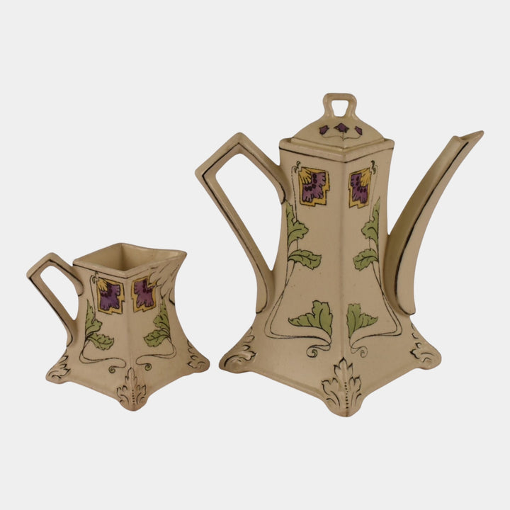 Roseville Persian Donatella Creamware 1916 Art Pottery Floral Teapot And Creamer - Just Art Pottery