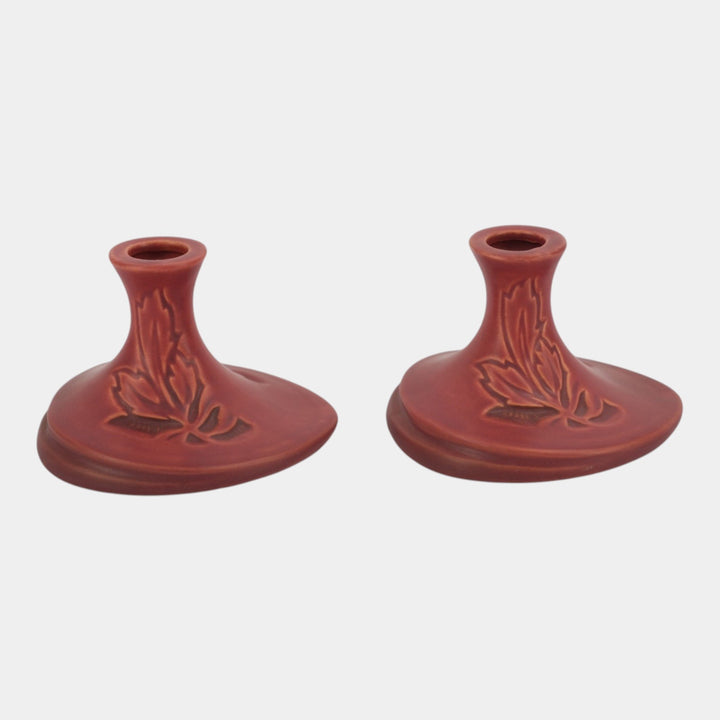 Roseville Silhouette Red 1950 Vintage Art Pottery Ceramic Candle Holders 751-3