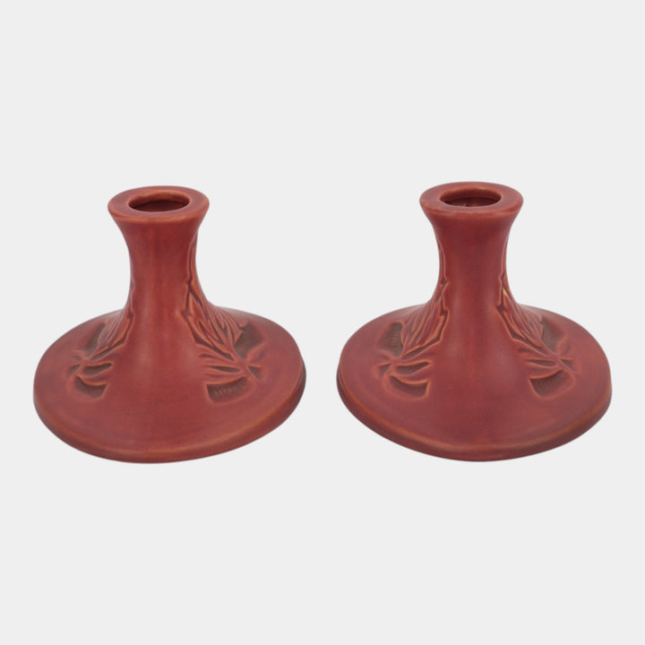 Roseville Silhouette Red 1950 Vintage Art Pottery Ceramic Candle Holders 751-3