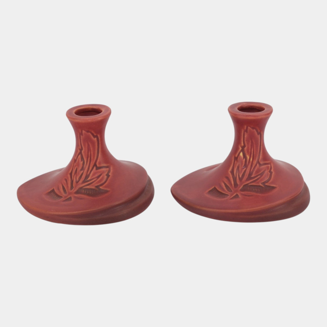 Roseville Silhouette Red 1950 Vintage Art Pottery Ceramic Candle Holders 751-3