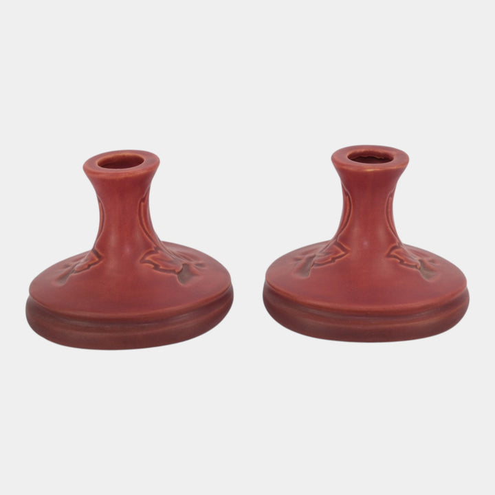 Roseville Silhouette Red 1950 Vintage Art Pottery Ceramic Candle Holders 751-3
