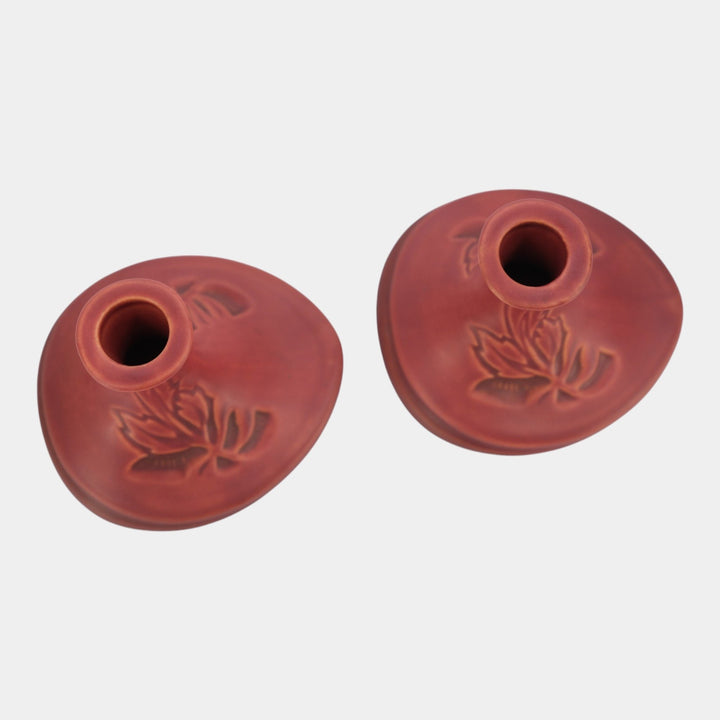 Roseville Silhouette Red 1950 Vintage Art Pottery Ceramic Candle Holders 751-3