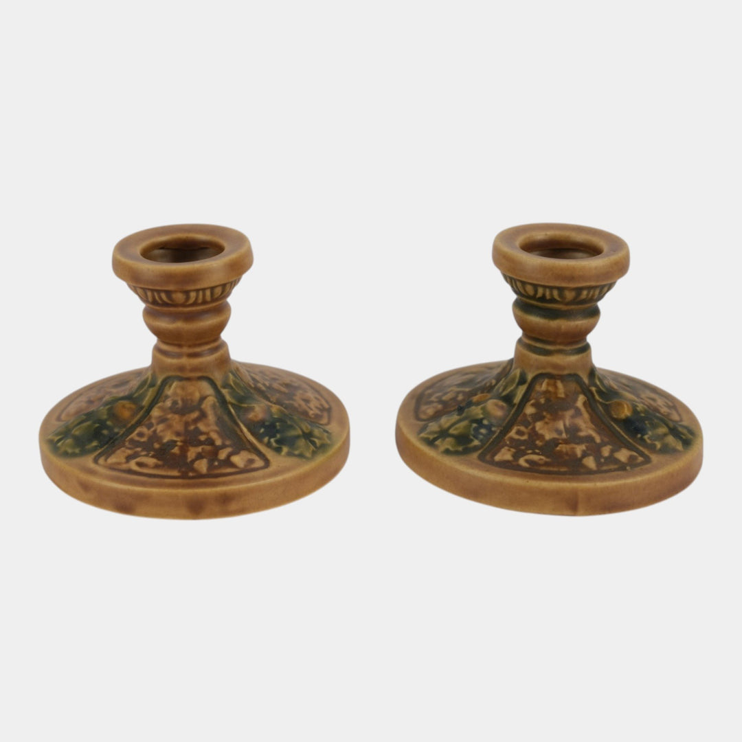 Roseville Florentine Brown 1924 Vintage Art Pottery Candle Holders 1062-4