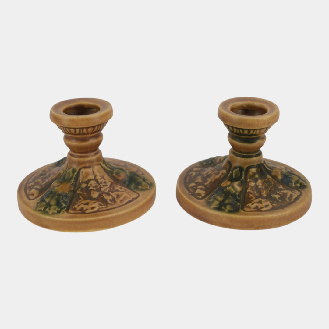 Roseville Florentine Brown 1924 Vintage Art Pottery Candle Holders 1062-4