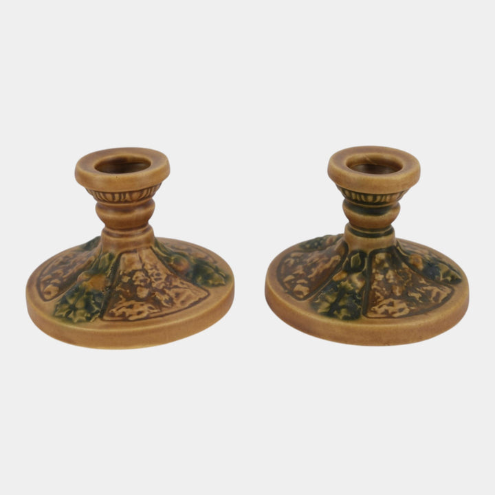 Roseville Florentine Brown 1924 Vintage Art Pottery Candle Holders 1062-4