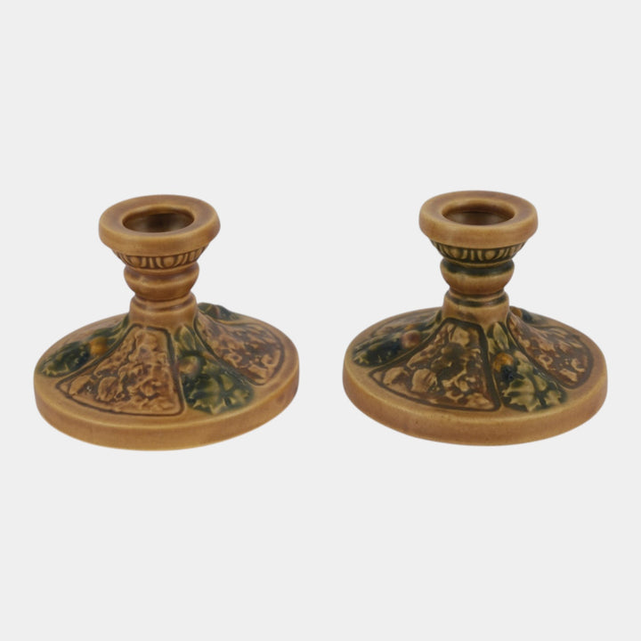 Roseville Florentine Brown 1924 Vintage Art Pottery Candle Holders 1062-4
