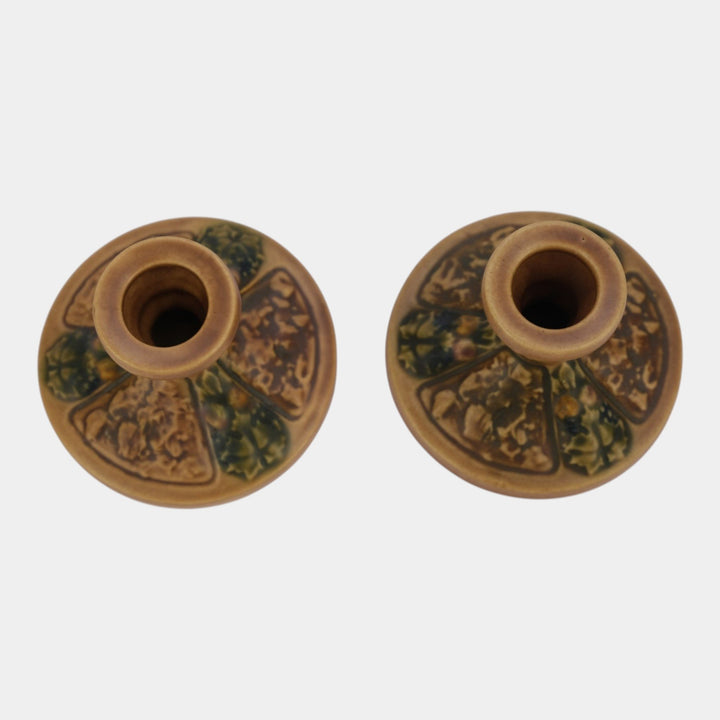 Roseville Florentine Brown 1924 Vintage Art Pottery Candle Holders 1062-4