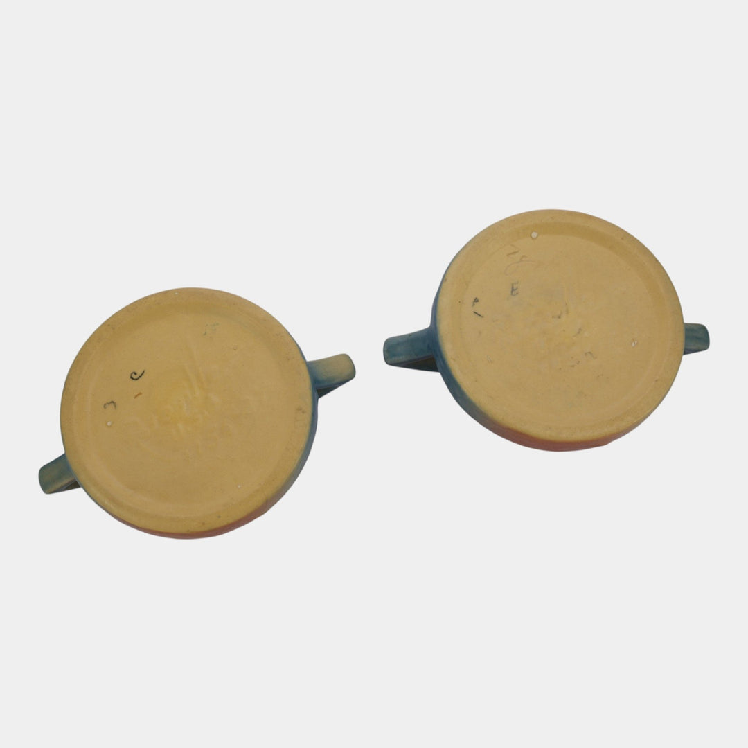 Roseville Magnolia Blue 1943 Mid Century Modern Pottery Candle Holders 1156-2
