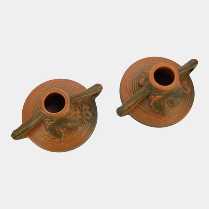 Roseville Bushberry Russet 1941 Vintage Art Pottery Ceramic Candle Holders 1147