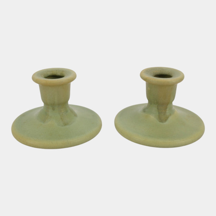 Roseville Carnelian I Green 1926 Vintage Art Pottery Ceramic Candle Holders 1059-2