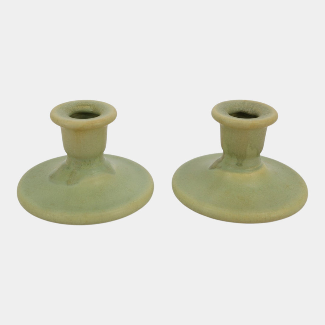 Roseville Carnelian I Green 1926 Vintage Art Pottery Ceramic Candle Holders 1059-2