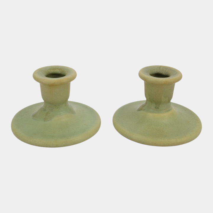 Roseville Carnelian I Green 1926 Vintage Art Pottery Ceramic Candle Holders 1059-2