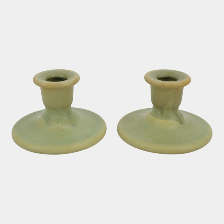 Roseville Carnelian I Green 1926 Vintage Art Pottery Ceramic Candle Holders 1059-2